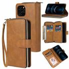 For iPhone 12 Pro Max Zipper Wallet Bag Horizontal Flip PU Leather Case with Holder & 9 Card Slots & Wallet & Lanyard & Photo Frame(Brown) - 1