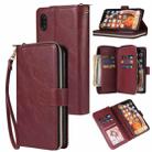 For iPhone X / XS Zipper Wallet Bag Horizontal Flip PU Leather Case with Holder & 9 Card Slots & Wallet & Lanyard & Photo Frame(Wine Red) - 1