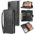 For iPhone X / XS Zipper Wallet Bag Horizontal Flip PU Leather Case with Holder & 9 Card Slots & Wallet & Lanyard & Photo Frame(Black) - 1