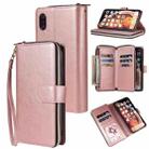 For iPhone XR Zipper Wallet Bag Horizontal Flip PU Leather Case with Holder & 9 Card Slots & Wallet & Lanyard & Photo Frame(Rose Gold) - 1