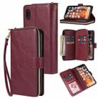 For iPhone XR Zipper Wallet Bag Horizontal Flip PU Leather Case with Holder & 9 Card Slots & Wallet & Lanyard & Photo Frame(Wine Red) - 1