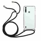 For Motorola Moto E6s Four-Corner Anti-Fall Transparent TPU Protective Case with Lanyard(Black) - 1