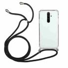 For Xiaomi Redmi 9 Four-Corner Shockproof Transparent TPU Protective Case with Lanyard(Black) - 1