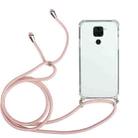 For Xiaomi Redmi Note 9 Four-Corner Shockproof Transparent TPU Protective Case with Lanyard(Pink) - 1