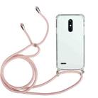 For LG K11 Four-Corner Shockproof Transparent TPU Protective Case with Lanyard(Pink) - 1