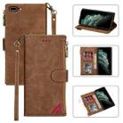 Zipper Multi-card Slots Horizontal Flip PU Leather Case with Holder & Card Slots & Wallet & Lanyard & Photo Frame for iPhone 8 Plus / 7 Plus(Brown) - 1