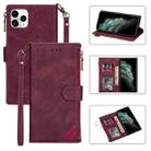 For iPhone 11 Pro Zipper Multi-card Slots Horizontal Flip PU Leather Case with Holder & Card Slots & Wallet & Lanyard & Photo Frame (Wine Red) - 1