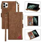 For iPhone 11 Pro Zipper Multi-card Slots Horizontal Flip PU Leather Case with Holder & Card Slots & Wallet & Lanyard & Photo Frame (Brown) - 1