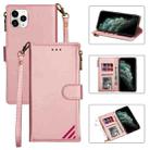 For iPhone 11 Pro Max Zipper Multi-card Slots Horizontal Flip PU Leather Case with Holder & Card Slots & Wallet & Lanyard & Photo Frame (Rose Gold) - 1