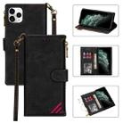 For iPhone 11 Pro Max Zipper Multi-card Slots Horizontal Flip PU Leather Case with Holder & Card Slots & Wallet & Lanyard & Photo Frame (Black) - 1