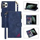 For iPhone 12 Pro Max Zipper Multi-card Slots Horizontal Flip PU Leather Case with Holder & Card Slots & Wallet & Lanyard & Photo Frame(Blue) - 1