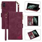For iPhone X / XS Zipper Multi-card Slots Horizontal Flip PU Leather Case with Holder & Card Slots & Wallet & Lanyard & Photo Frame(Wine Red) - 1