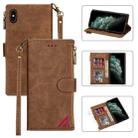 For iPhone X / XS Zipper Multi-card Slots Horizontal Flip PU Leather Case with Holder & Card Slots & Wallet & Lanyard & Photo Frame(Brown) - 1