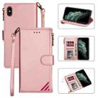 For iPhone X / XS Zipper Multi-card Slots Horizontal Flip PU Leather Case with Holder & Card Slots & Wallet & Lanyard & Photo Frame(Rose Gold) - 1