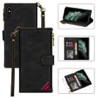 For iPhone X / XS Zipper Multi-card Slots Horizontal Flip PU Leather Case with Holder & Card Slots & Wallet & Lanyard & Photo Frame(Black) - 1