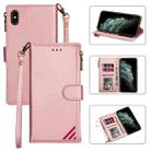 For iPhone XS Max Zipper Multi-card Slots Horizontal Flip PU Leather Case with Holder & Card Slots & Wallet & Lanyard & Photo Frame(Rose Gold) - 1