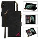 For iPhone XS Max Zipper Multi-card Slots Horizontal Flip PU Leather Case with Holder & Card Slots & Wallet & Lanyard & Photo Frame(Black) - 1