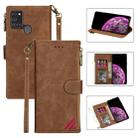 For Samsung Galaxy A21s Zipper Multi-card Slots Horizontal Flip PU Leather Case with Holder & Card Slots & Wallet & Lanyard & Photo Frame(Brown) - 1