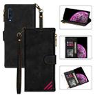 For Samsung Galaxy A70 Zipper Multi-card Slots Horizontal Flip PU Leather Case with Holder & Card Slots & Wallet & Lanyard & Photo Frame(Black) - 1