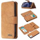 For iPhone 12 mini Detachable Frosted Magnetic Horizontal Flip Leather Case with Card Slots & Holder & Zipper Wallet & Photo Frame (Brown) - 1