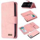For iPhone 12 / 12 Pro Detachable Frosted Magnetic Horizontal Flip Leather Case with Card Slots & Holder & Zipper Wallet & Photo Frame(Pink) - 1
