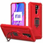 For Xiaomi Redmi 9 Prime Carbon Fiber Protective Case with 360 Degree Rotating Ring Holder(Red) - 1