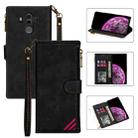 For Huawei Mate 10 Pro Zipper Multi-card Slots Horizontal Flip PU Leather Case with Holder & Card Slots & Wallet & Lanyard & Photo Frame(Black) - 1