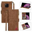 For Huawei Mate 20 Pro Zipper Multi-card Slots Horizontal Flip PU Leather Case with Holder & Card Slots & Wallet & Lanyard & Photo Frame(Brown) - 1