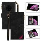 For Huawei Mate 30 Pro Zipper Multi-card Slots Horizontal Flip PU Leather Case with Holder & Card Slots & Wallet & Lanyard & Photo Frame(Black) - 1
