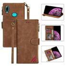 For Huawei P20 Lite Zipper Multi-card Slots Horizontal Flip PU Leather Case with Holder & Card Slots & Wallet & Lanyard & Photo Frame(Brown) - 1