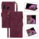 For Huawei P30 Lite Zipper Multi-card Slots Horizontal Flip PU Leather Case with Holder & Card Slots & Wallet & Lanyard & Photo Frame(Wine Red) - 1