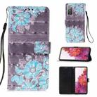 For Samsung Galaxy S20 FE 3D Painting Horizontal Flip Leather Case with Holder & Card Slot & Lanyard(Blue Flower) - 1