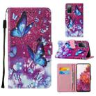 For Samsung Galaxy S20 FE Colored Drawing Pattern Horizontal Flip Leather Case with Holder & Card Slot & Lanyard(Purple Butterfly) - 1