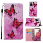 For Samsung Galaxy S20 FE Colored Drawing Pattern Horizontal Flip Leather Case with Holder & Card Slot & Lanyard(Pink Butterfly) - 1