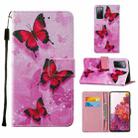 For Samsung Galaxy S20 FE 5G Colored Drawing Pattern Horizontal Flip Leather Case with Holder & Card Slot & Lanyard(Pink Butterfly) - 1