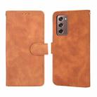 For Samsung Galaxy Z Fold2 5G Solid Color Skin Feel Magnetic Buckle Horizontal Flip Calf Texture PU Leather Case with Holder & Card Slots & Wallet(Brown) - 1