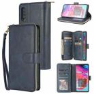 For Samsung Galaxy A70 Zipper Wallet Bag Horizontal Flip PU Leather Case with Holder & 9 Card Slots & Wallet & Lanyard & Photo Frame(Blue) - 1