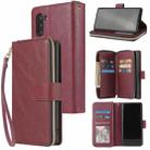 For Samsung Galaxy Note10 Zipper Wallet Bag Horizontal Flip PU Leather Case with Holder & 9 Card Slots & Wallet & Lanyard & Photo Frame(Red Wine) - 1
