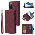 For Samsung Galaxy S20 FE 5G Zipper Wallet Bag Horizontal Flip PU Leather Case with Holder & 9 Card Slots & Wallet & Lanyard & Photo Frame(Red Wine) - 1