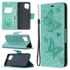 For Samsung Galaxy A42 5G Embossing Two Butterflies Pattern Horizontal Flip PU Leather Case with Holder & Card Slot & Wallet & Lanyard(Green) - 1