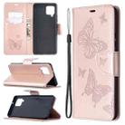 For Samsung Galaxy A42 5G Embossing Two Butterflies Pattern Horizontal Flip PU Leather Case with Holder & Card Slot & Wallet & Lanyard(Rose Gold) - 1