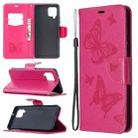 For Samsung Galaxy A42 5G Embossing Two Butterflies Pattern Horizontal Flip PU Leather Case with Holder & Card Slot & Wallet & Lanyard(Rose Red) - 1