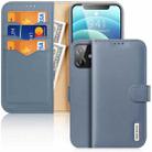 For iPhone 12 DUX DUCIS Hivo Series Cowhide + PU + TPU Leather Horizontal Flip Case with Holder & Card Slots(Light Blue) - 1