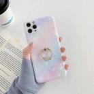For iPhone 11 Pro Max Shockproo Colorful Glitter Marble Protective Case with Ring Holder (Pink Blue) - 1