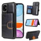 For iPhone 12 / 12 Pro PU + TPU + PC  Shockproof Back Cover Case with Card Slot & Holder(Black) - 1