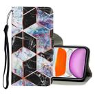 For iPhone 11 Coloured Drawing Pattern Horizontal Flip PU Leather Case with Holder & Card Slots & Wallet & Lanyard (Black Marble) - 1