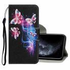 For iPhone 11 Pro Coloured Drawing Pattern Horizontal Flip PU Leather Case with Holder & Card Slots & Wallet & Lanyard (Three Fluorescent Butterflies) - 1