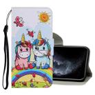 For iPhone 11 Pro Coloured Drawing Pattern Horizontal Flip PU Leather Case with Holder & Card Slots & Wallet & Lanyard (Couple Unicorn) - 1