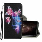 For iPhone 11 Pro Max Coloured Drawing Pattern Horizontal Flip PU Leather Case with Holder & Card Slots & Wallet & Lanyard (Three Fluorescent Butterflies) - 1