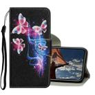 For iPhone X / XS Coloured Drawing Pattern Horizontal Flip PU Leather Case with Holder & Card Slots & Wallet & Lanyard(Three Fluorescent Butterflies) - 1